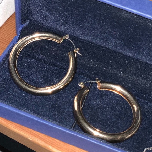 Gold Thick Hoop Earrings - Picture 2 of 3